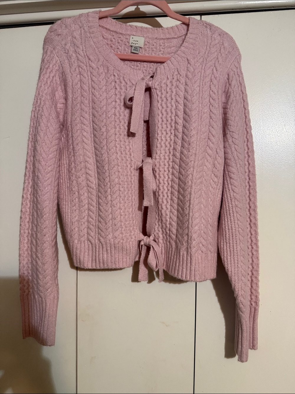 A New Day  Light Pink Cable Knit Tie-Front Cardigan NWOT